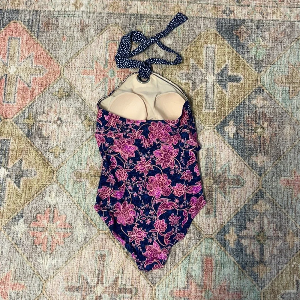 Merona Lotus Flower Floral Halter Swimsuit‎ with side Rouching